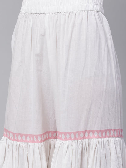 Women'S White Cotton Kurti Sharara With Kota Dori Dupatta | LASVINI - Redefining Indian Fashion with Elegance