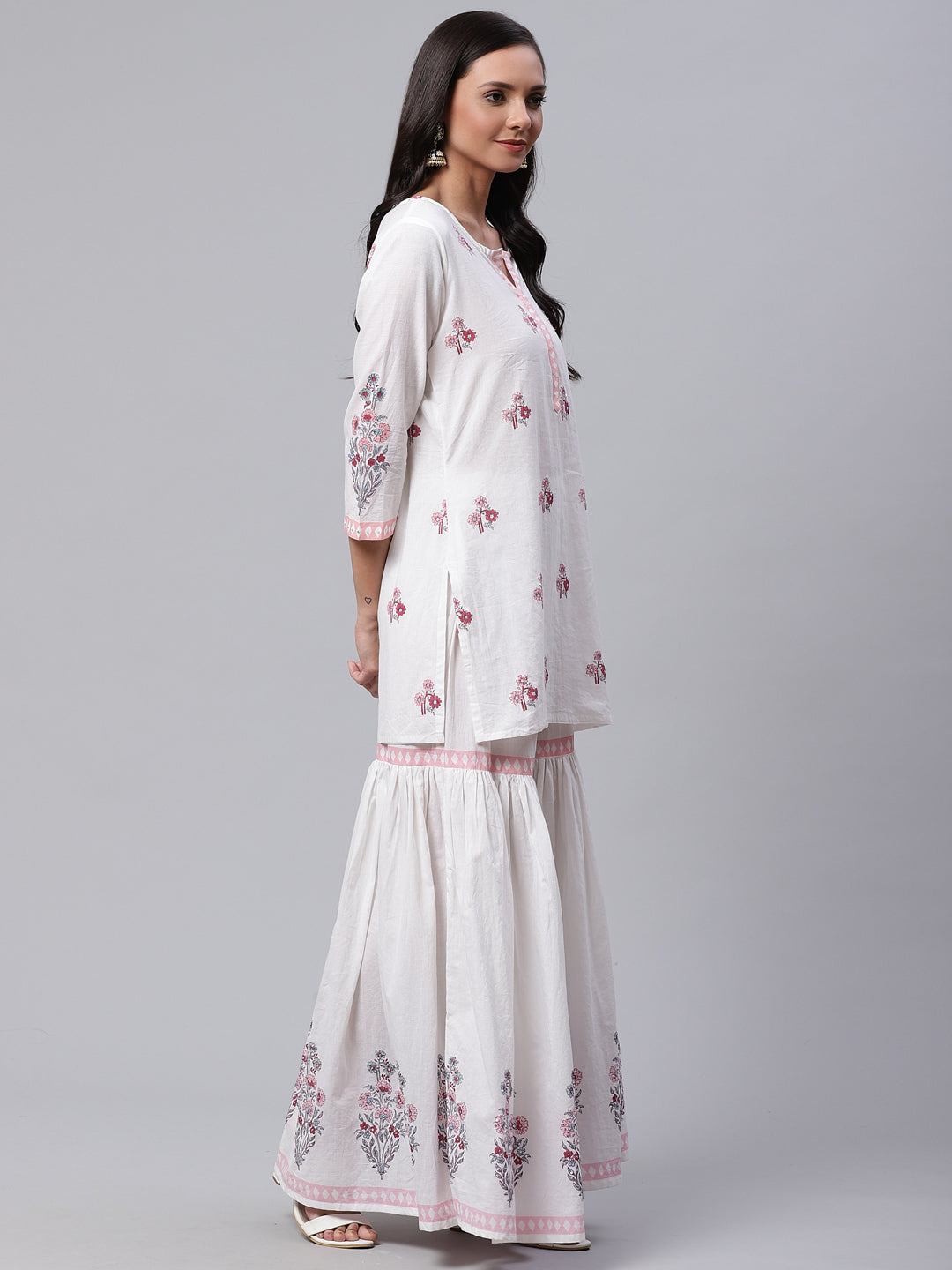 Women'S White Cotton Kurti Sharara With Kota Dori Dupatta | LASVINI - Redefining Indian Fashion with Elegance