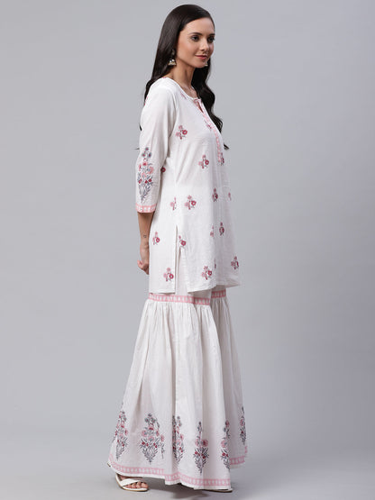 Women'S White Cotton Kurti Sharara With Kota Dori Dupatta | LASVINI - Redefining Indian Fashion with Elegance