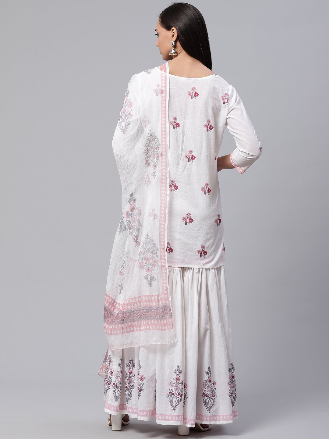 Women'S White Cotton Kurti Sharara With Kota Dori Dupatta | LASVINI - Redefining Indian Fashion with Elegance