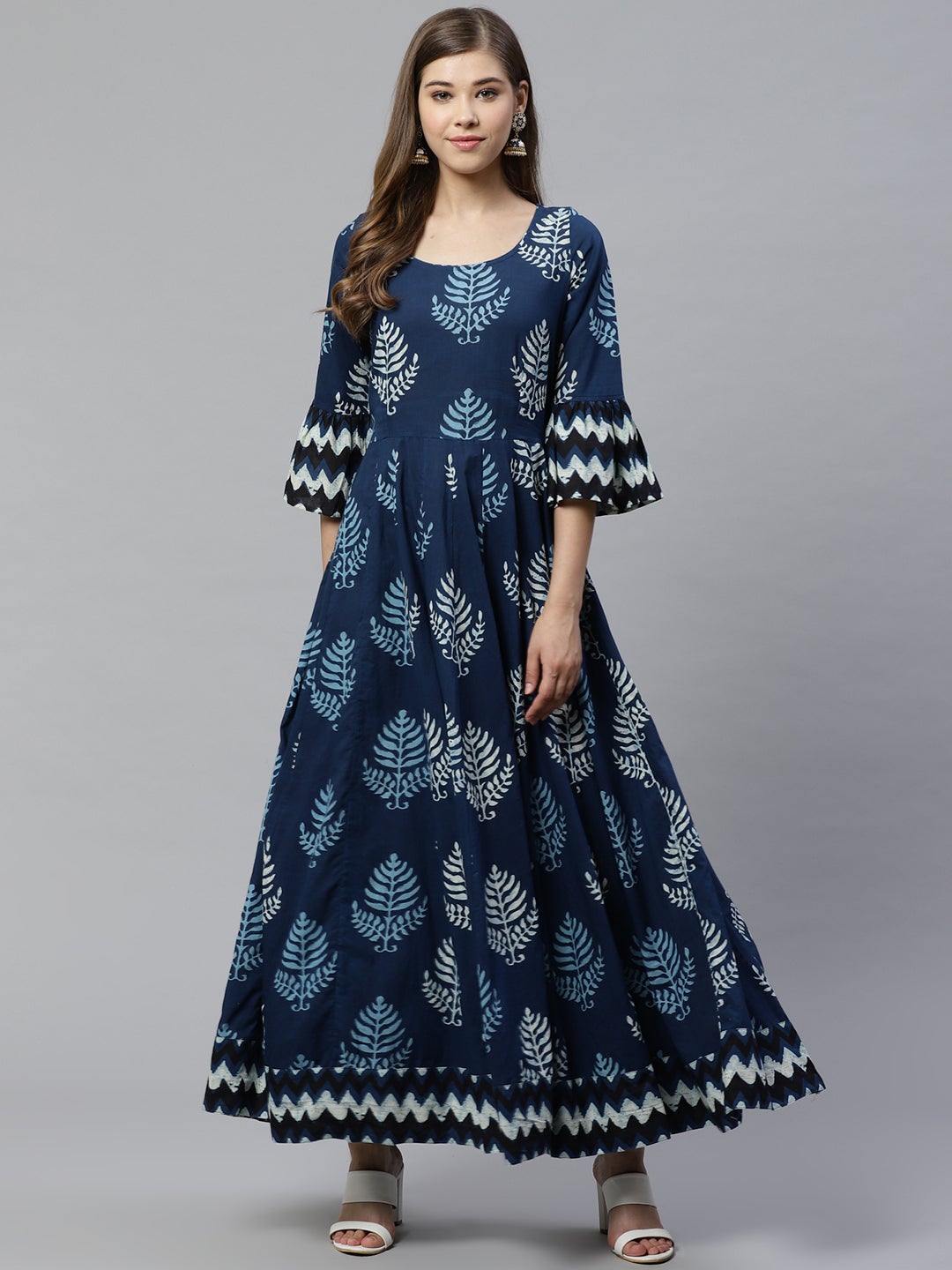 Women'S Blue Long Cotton Anarkali | LASVINI - Redefining Indian Fashion with Elegance