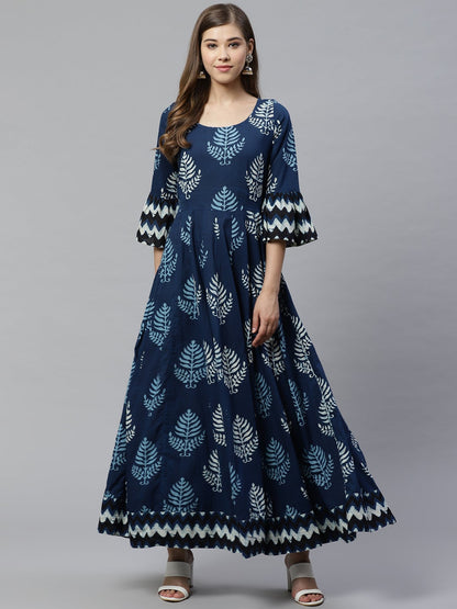 Women'S Blue Long Cotton Anarkali | LASVINI - Redefining Indian Fashion with Elegance