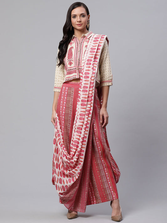 Women'S Drape Style Kurti Plazzo Set With Attached Dupatta | LASVINI - Redefining Indian Fashion with Elegance