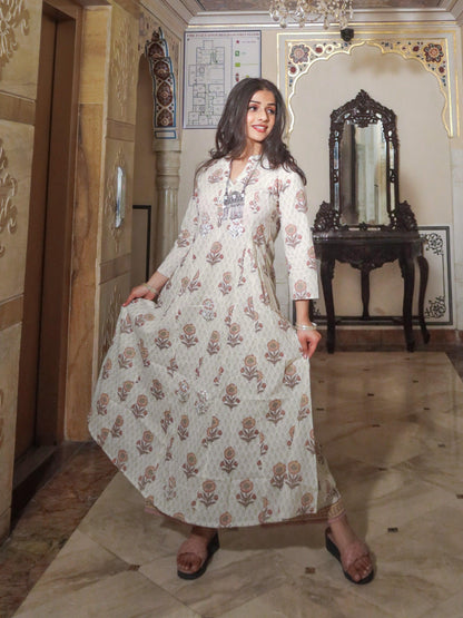 Ivory White Self Print Cotton Kurti With Palazzo Set | LASVINI - Redefining Indian Fashion with Elegance