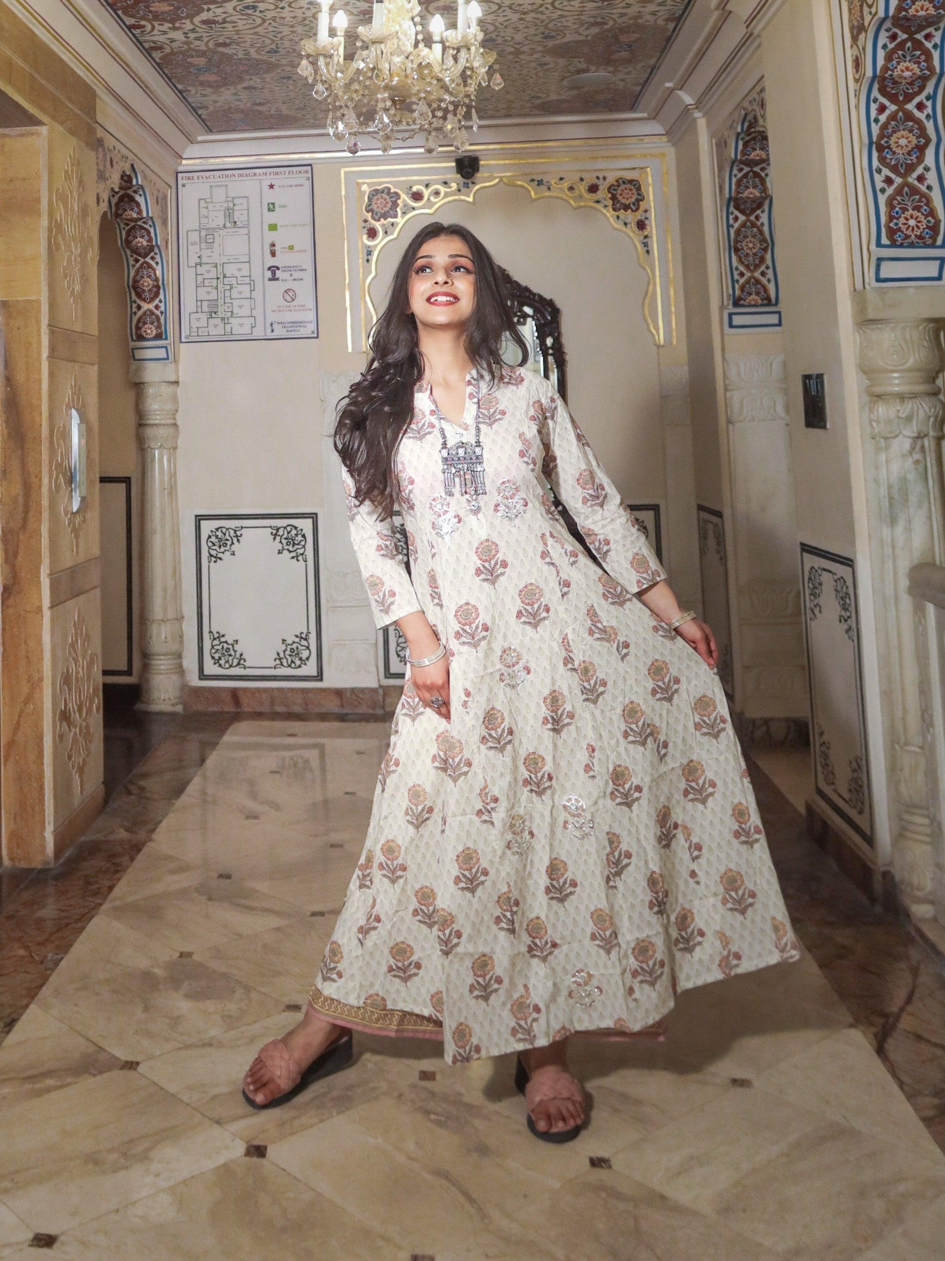 Ivory White Self Print Cotton Kurti With Palazzo Set | LASVINI - Redefining Indian Fashion with Elegance
