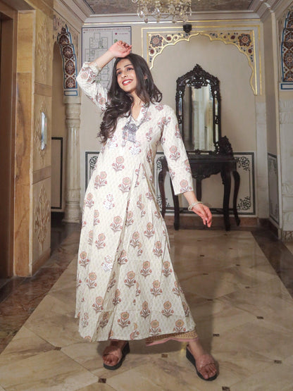 Ivory White Self Print Cotton Kurti With Palazzo Set | LASVINI - Redefining Indian Fashion with Elegance