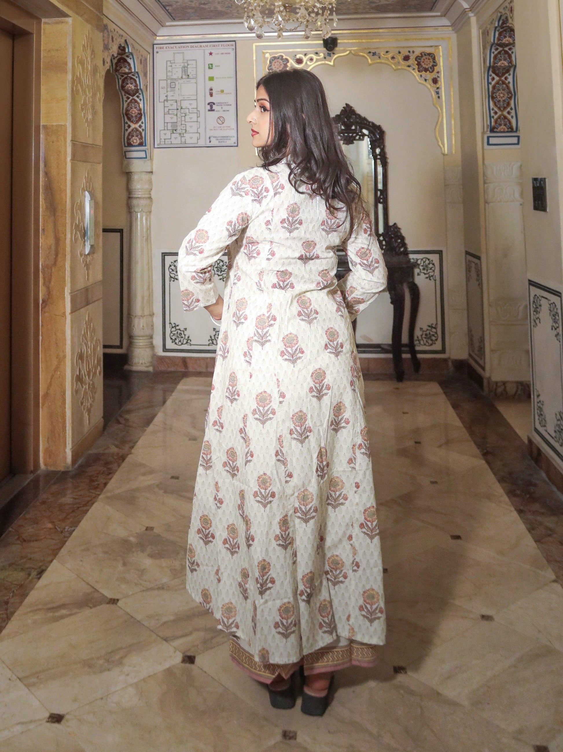 Ivory White Self Print Cotton Kurti With Palazzo Set | LASVINI - Redefining Indian Fashion with Elegance