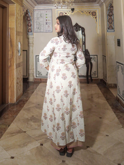 Ivory White Self Print Cotton Kurti With Palazzo Set | LASVINI - Redefining Indian Fashion with Elegance