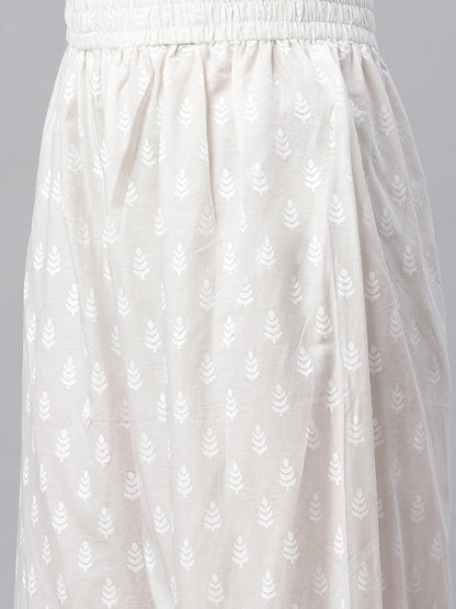 Women'S White Printed Cotton Kurti With Palazzo | LASVINI - Redefining Indian Fashion with Elegance