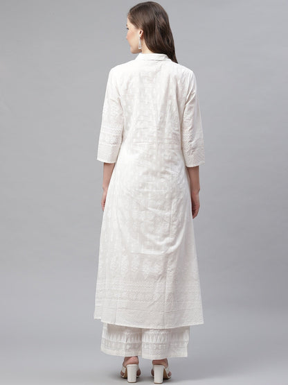 Women'S White Printed Cotton Kurti With Palazzo | LASVINI - Redefining Indian Fashion with Elegance