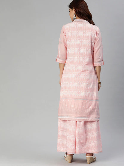 Women'S Baby Pink Three Piece Palazzo Set With Jacket | LASVINI - Redefining Indian Fashion with Elegance