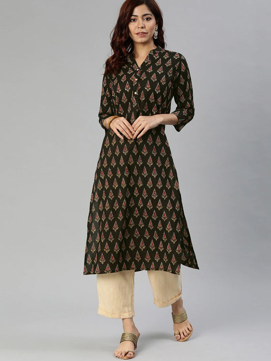 Women'S Black Buti Print Cotton Kurta | LASVINI - Redefining Indian Fashion with Elegance