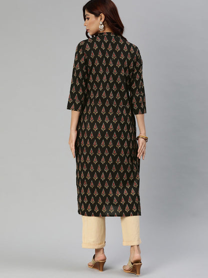 Women'S Black Buti Print Cotton Kurta | LASVINI - Redefining Indian Fashion with Elegance