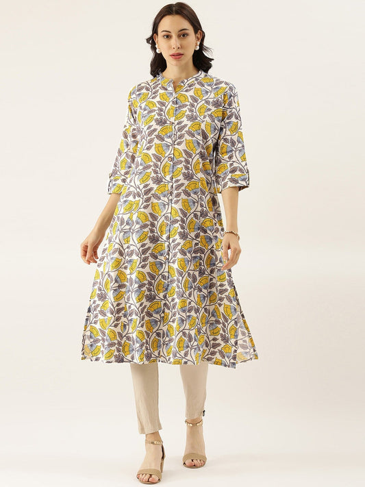 Women'S White Printed Cotton Kurta | LASVINI - Redefining Indian Fashion with Elegance