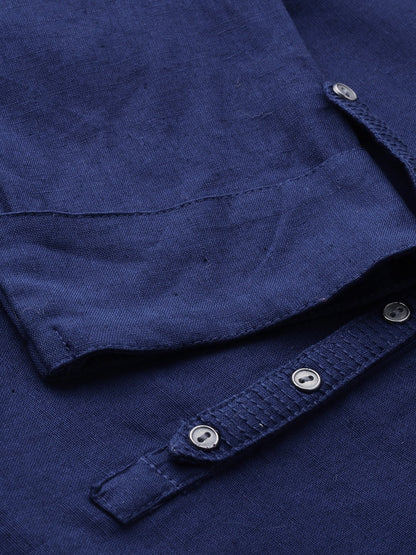 Women'S Blue Solid Straight Roll Up Sleeve Kurti | LASVINI - Redefining Indian Fashion with Elegance