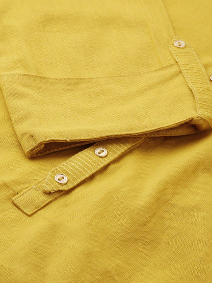 Women'S Yellow Solid Straight Roll Up Sleeve Kurti | LASVINI - Redefining Indian Fashion with Elegance