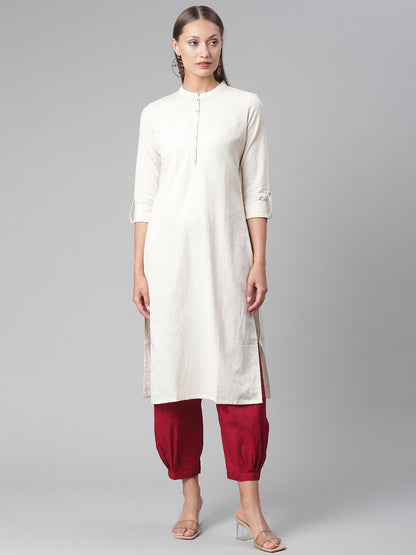 Women'S Solid Beige Cotton Kurta | LASVINI - Redefining Indian Fashion with Elegance