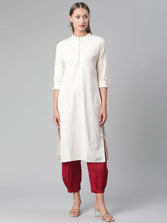Women'S Solid Beige Cotton Kurta | LASVINI - Redefining Indian Fashion with Elegance