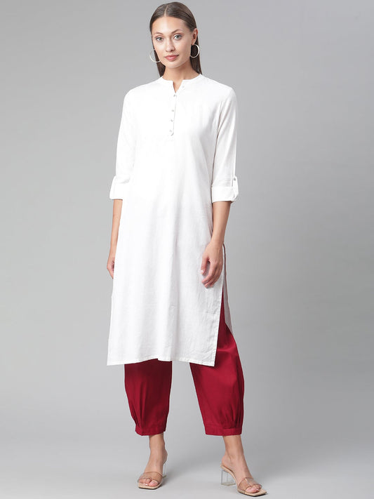 Women'S White Cotton Straight Kurta | LASVINI - Redefining Indian Fashion with Elegance