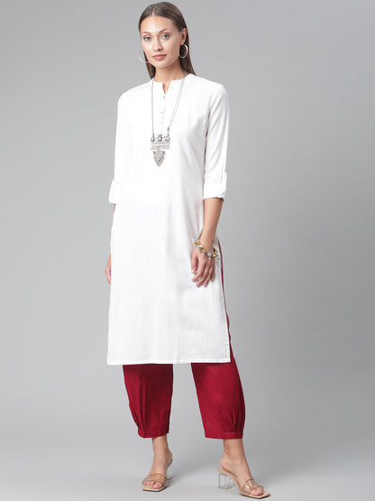 Women'S White Cotton Straight Kurta | LASVINI - Redefining Indian Fashion with Elegance