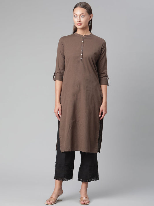 Women'S Brown Cotton Straight Kurti | LASVINI - Redefining Indian Fashion with Elegance