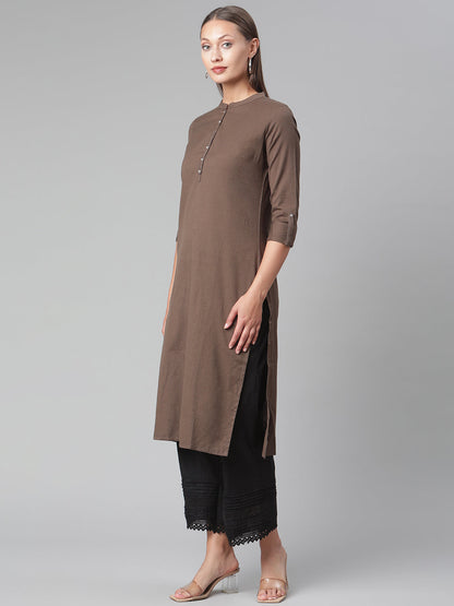 Women'S Brown Cotton Straight Kurti | LASVINI - Redefining Indian Fashion with Elegance