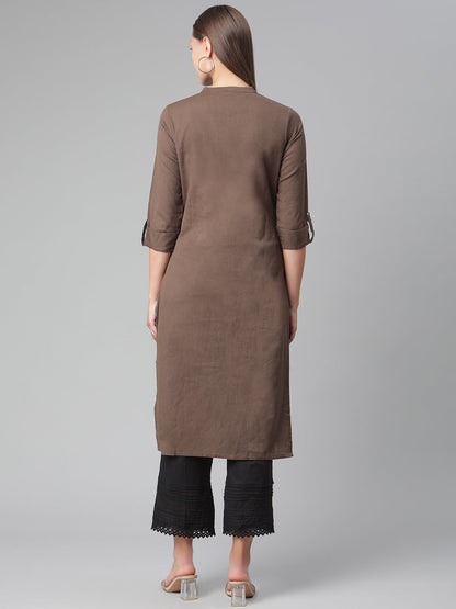 Women'S Brown Cotton Straight Kurti | LASVINI - Redefining Indian Fashion with Elegance