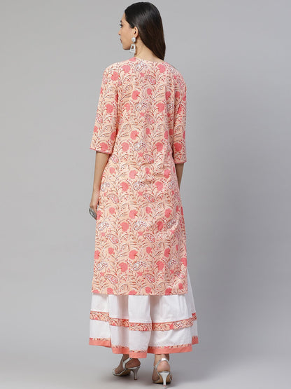 Women'S Peach Cotton Kurta With Palazzo Set | LASVINI - Redefining Indian Fashion with Elegance