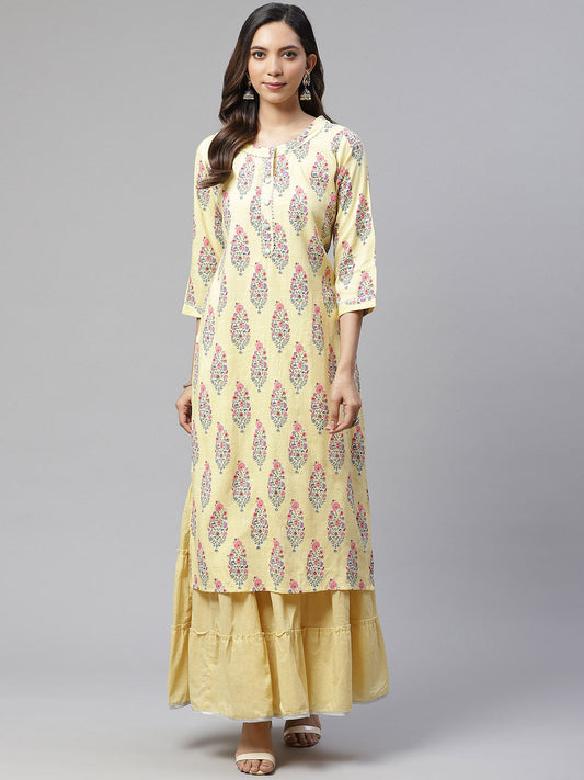 Women'S Yellow Rayon Printed Kurti Sharara Set | LASVINI - Redefining Indian Fashion with Elegance