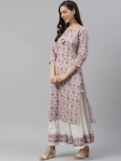 Women'S White Printed Kurta With Palazzo Set | LASVINI - Redefining Indian Fashion with Elegance
