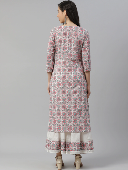 Women'S White Printed Kurta With Palazzo Set | LASVINI - Redefining Indian Fashion with Elegance