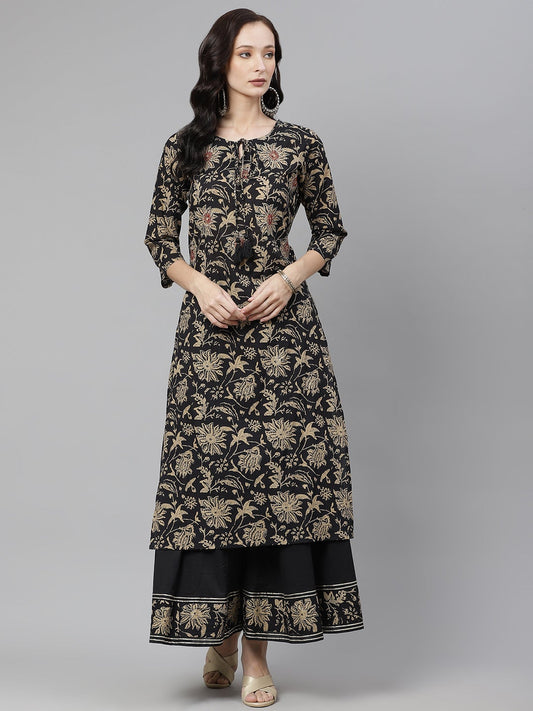 Women'S Black Printed Kurta With Palazzo Set | LASVINI - Redefining Indian Fashion with Elegance