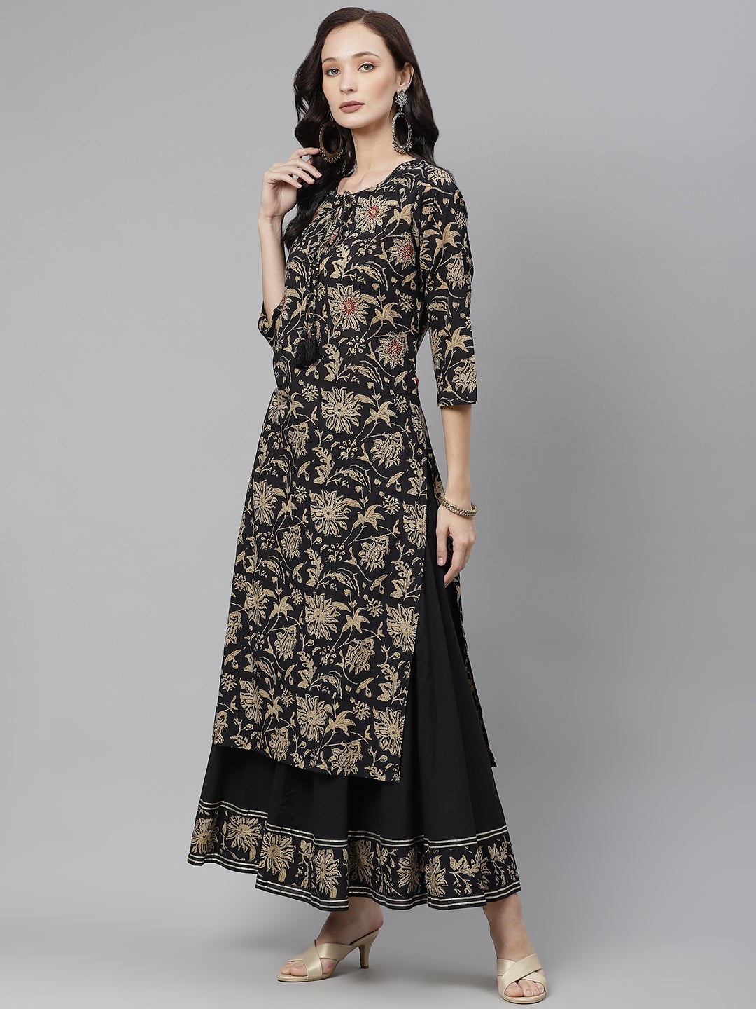 Women'S Black Printed Kurta With Palazzo Set | LASVINI - Redefining Indian Fashion with Elegance