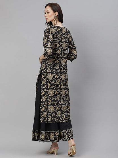 Women'S Black Printed Kurta With Palazzo Set | LASVINI - Redefining Indian Fashion with Elegance