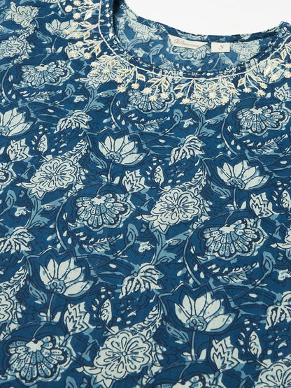 Women'S Blue Floral Straight Kurta | LASVINI - Redefining Indian Fashion with Elegance