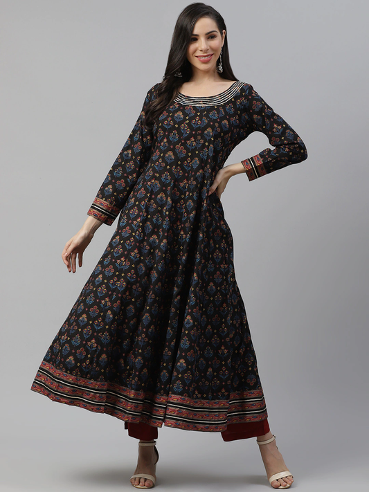 Women'S Black Cotton Anarkali Kurta | LASVINI - Redefining Indian Fashion with Elegance