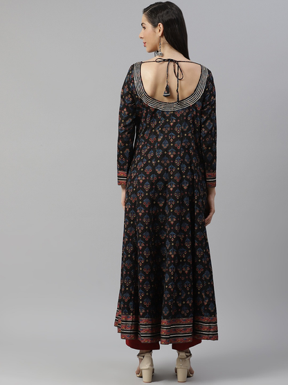 Women'S Black Cotton Anarkali Kurta | LASVINI - Redefining Indian Fashion with Elegance