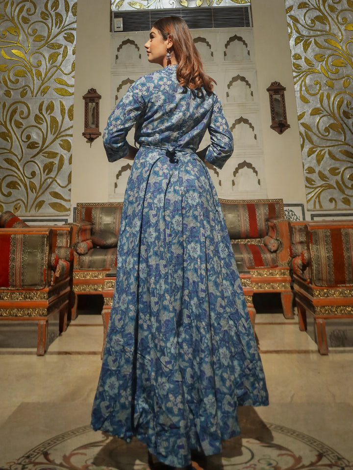 Women'S Indigo Blue High Low Flared Kurta With Belt | LASVINI - Redefining Indian Fashion with Elegance