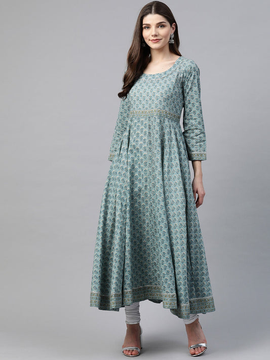 Women'S Indigo Blue Printed High Low Kurta | LASVINI - Redefining Indian Fashion with Elegance