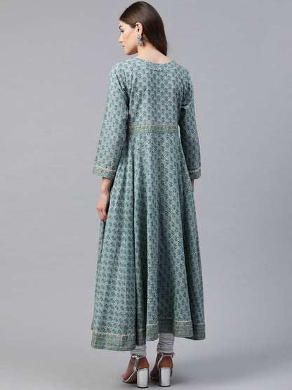 Women'S Indigo Blue Printed High Low Kurta | LASVINI - Redefining Indian Fashion with Elegance