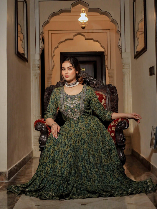 Dark Green Anarkali Kurta | LASVINI - Redefining Indian Fashion with Elegance