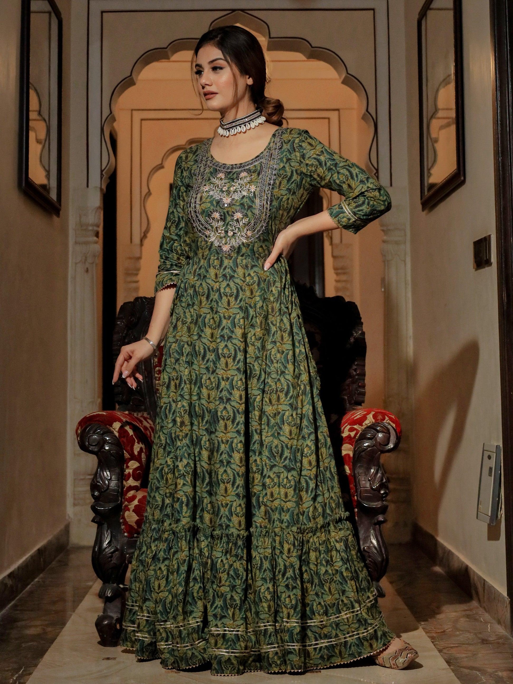 Dark Green Anarkali Kurta | LASVINI - Redefining Indian Fashion with Elegance
