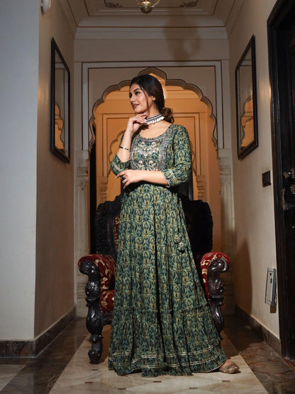 Dark Green Anarkali Kurta | LASVINI - Redefining Indian Fashion with Elegance