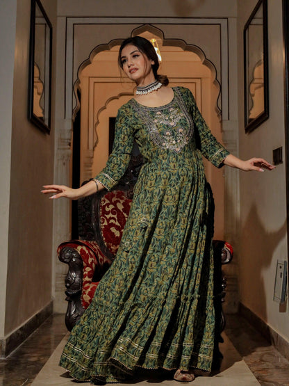 Dark Green Anarkali Kurta | LASVINI - Redefining Indian Fashion with Elegance