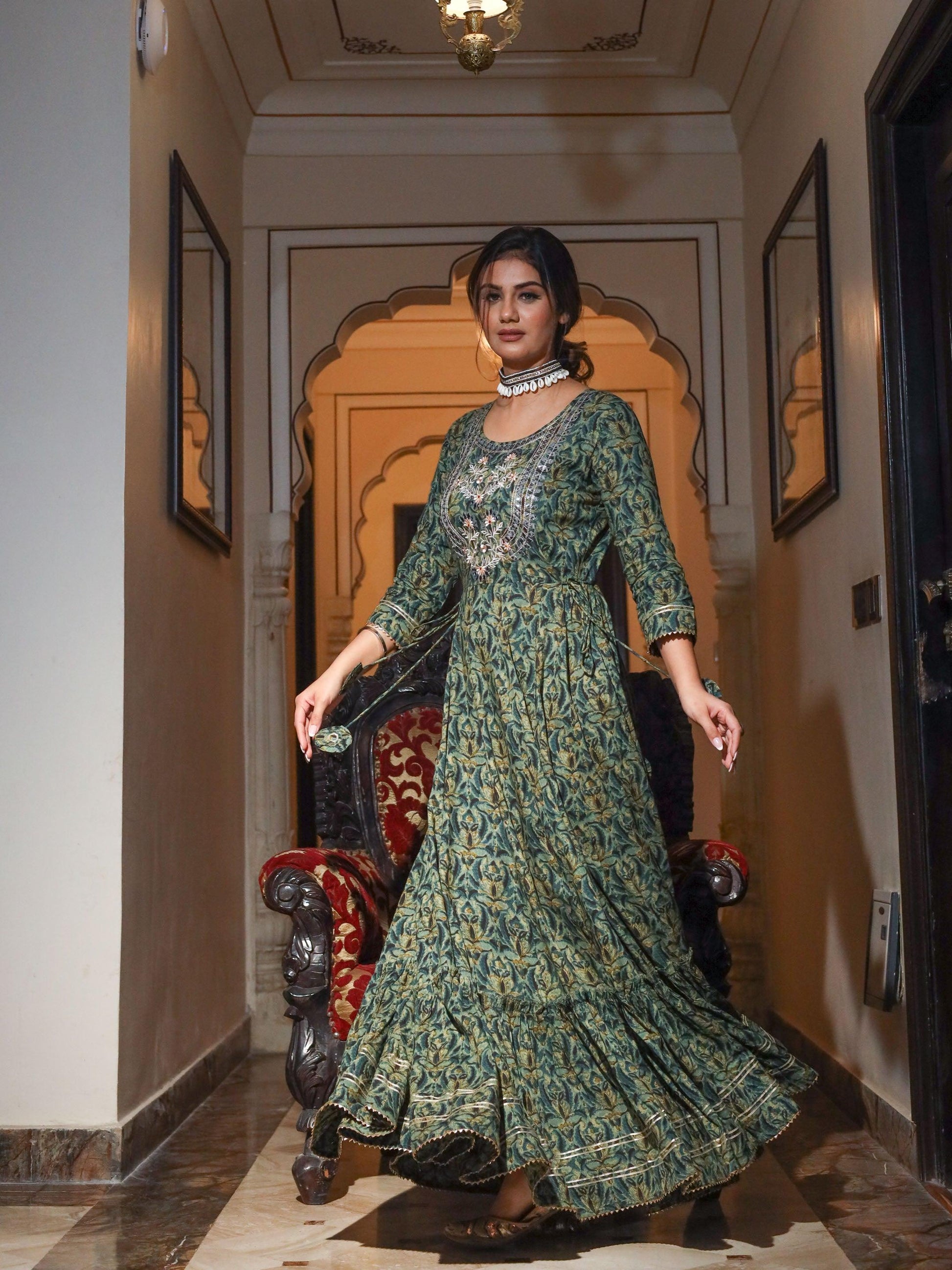 Dark Green Anarkali Kurta | LASVINI - Redefining Indian Fashion with Elegance