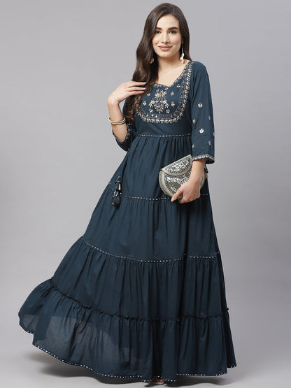 Women'S Teal Green Anarkali Kurta | LASVINI - Redefining Indian Fashion with Elegance