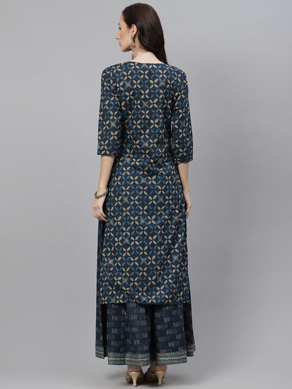 Women'S Indiogo Blue Kurta Set With Palazzo | LASVINI - Redefining Indian Fashion with Elegance