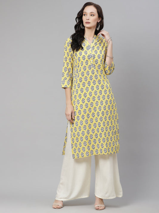 Women'S Yellow Cotton Straight Kurta | LASVINI - Redefining Indian Fashion with Elegance