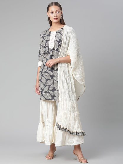Women'S Printred Cotton Kurta Set With Sharara And Dupatta | LASVINI - Redefining Indian Fashion with Elegance