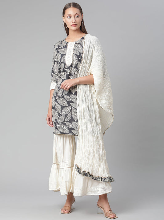 Women'S Printred Cotton Kurta Set With Sharara And Dupatta | LASVINI - Redefining Indian Fashion with Elegance